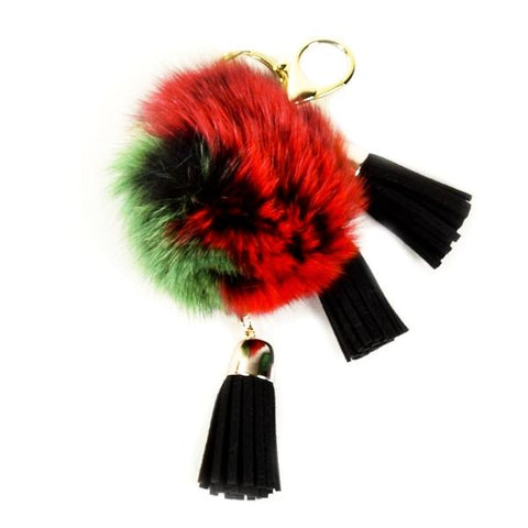 ACC-00025 - Black, Red & Green Pom Pom with Tassels - All Bags Online