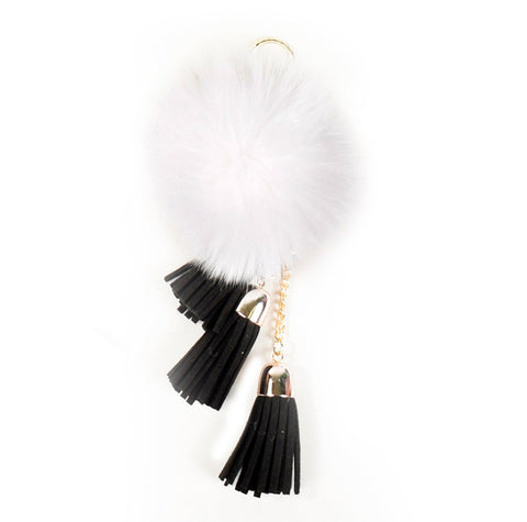 ACC-00025 - White Pom Pom with Black Tassels - All Bags Online