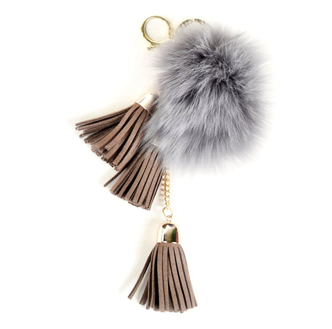 ACC-00025 - Grey Pom Pom with Taupe Tassels - All Bags Online