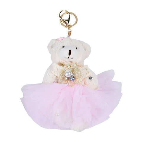 ACC-4090 - Cream an Pink Teddy Keychain - All Bags Online
