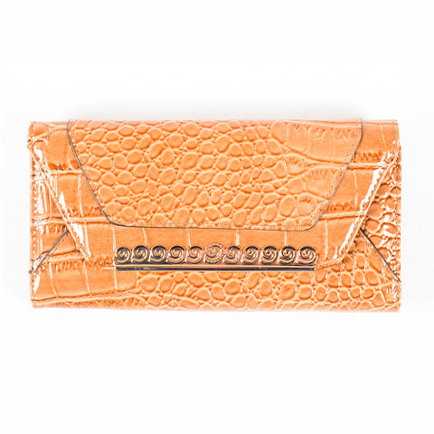 Trifold Wallet - Beige - Croc Skin-like - Patent - All Bags - JP-W-17 - All Bags Online