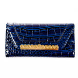 Trifold - Blue - Croc Skin-like - Patent - All Bags - JP-W-17 BLUE - All Bags Online