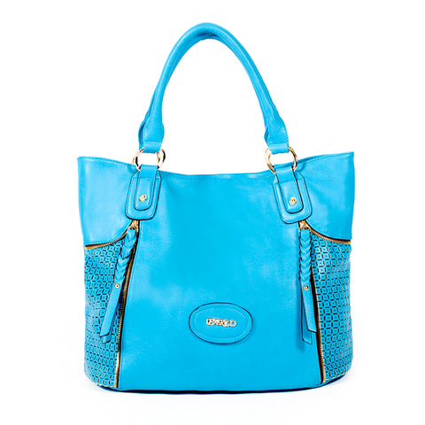 Blue Handbag with Laser-cut Detail - OH-5017 BLUE - All Bags Online